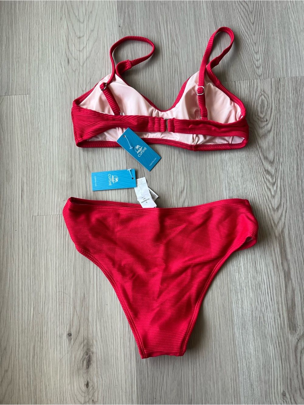 Cupshe Red Ribbed Bikini Two-Piece Size S - Picture 2 of 6